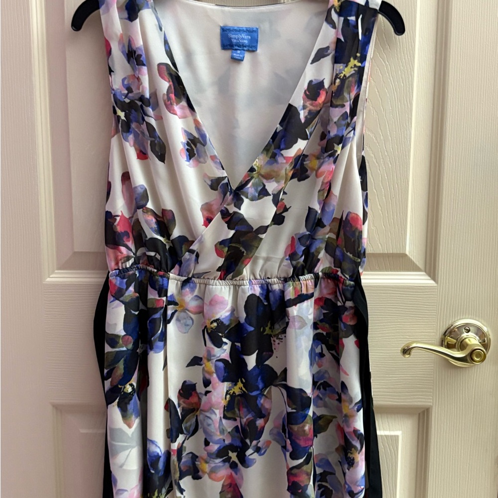 Simply Vera Vera Wang Blue and Pink Sleeveless V-Neck Sundress